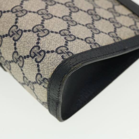 GUCCI GG Canvas Sherry Line Clutch Bag PVC Leather Gray Red Navy Auth th3543 - Picture 16 of 16